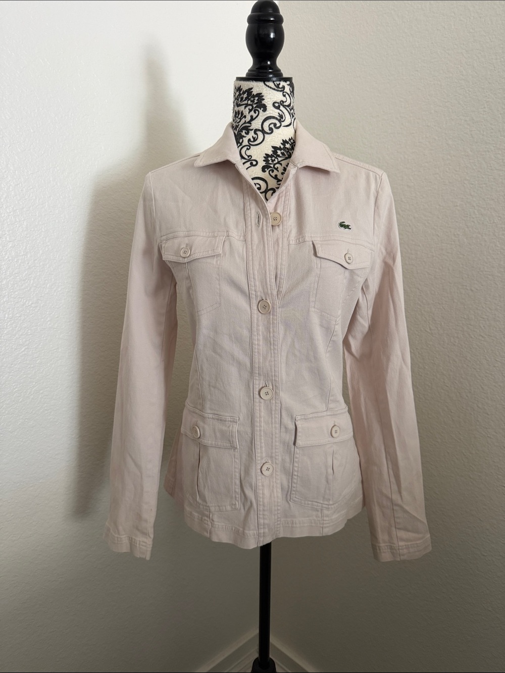 Lacoste Women's Pale Pink Button-Up Utility Jacket Size 42